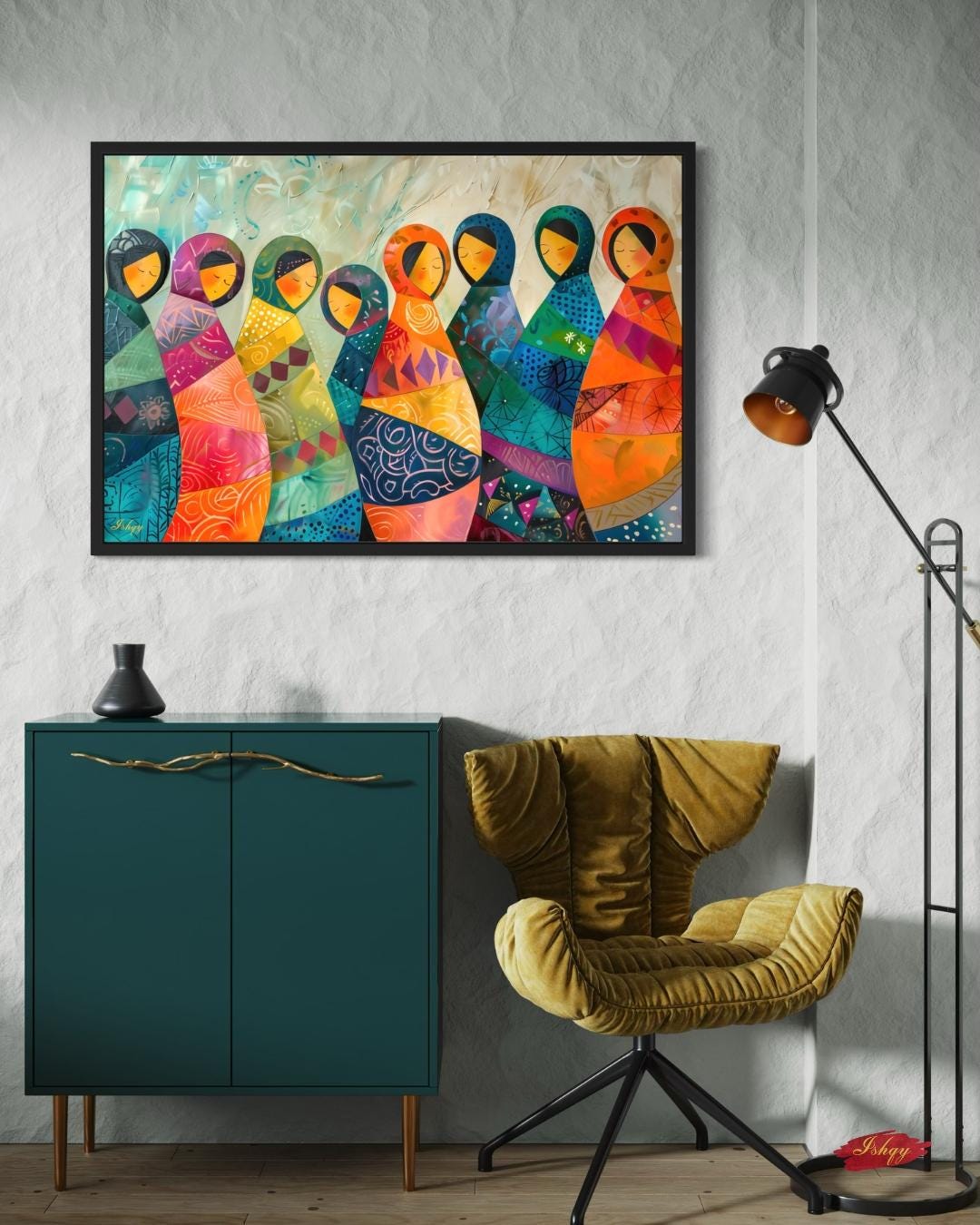 Matryoshka Dolls Painting, Canvas & Framed Canvas Russian Nesting Dolls Wall Art, Colorful Folk Art Decor, Boho Nursery Art Print
