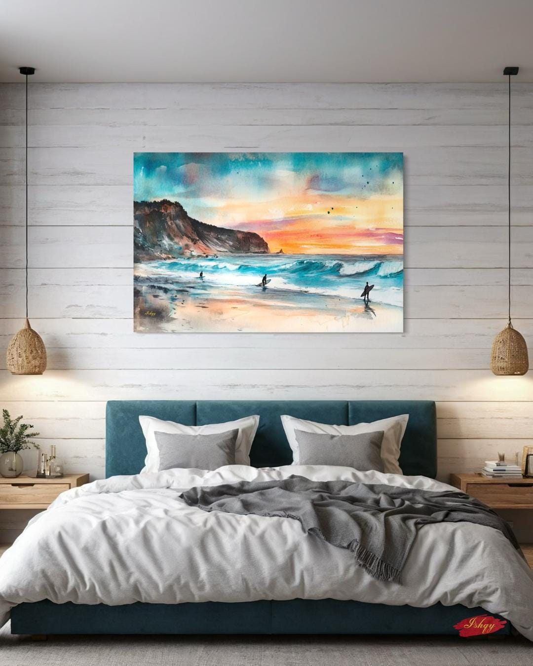 Todos Santos Surf Beach Painting, Canvas & Framed Canvas Mexico Coastal Wall Art, Sunset Ocean Waves Surfer Home Decor Art Print