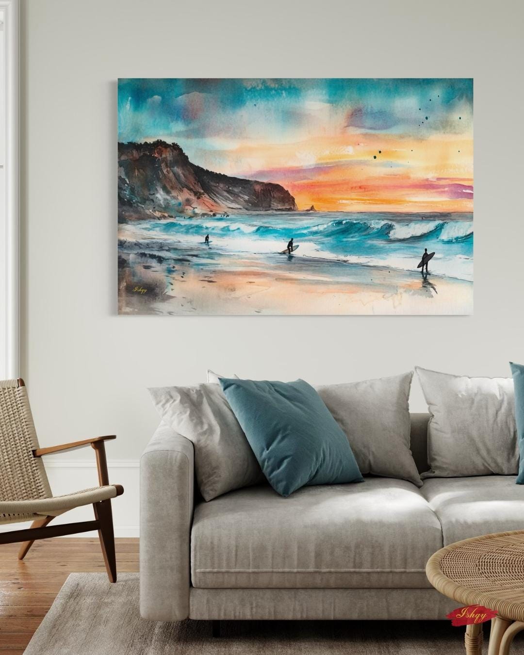 Todos Santos Surf Beach Painting, Canvas & Framed Canvas Mexico Coastal Wall Art, Sunset Ocean Waves Surfer Home Decor Art Print