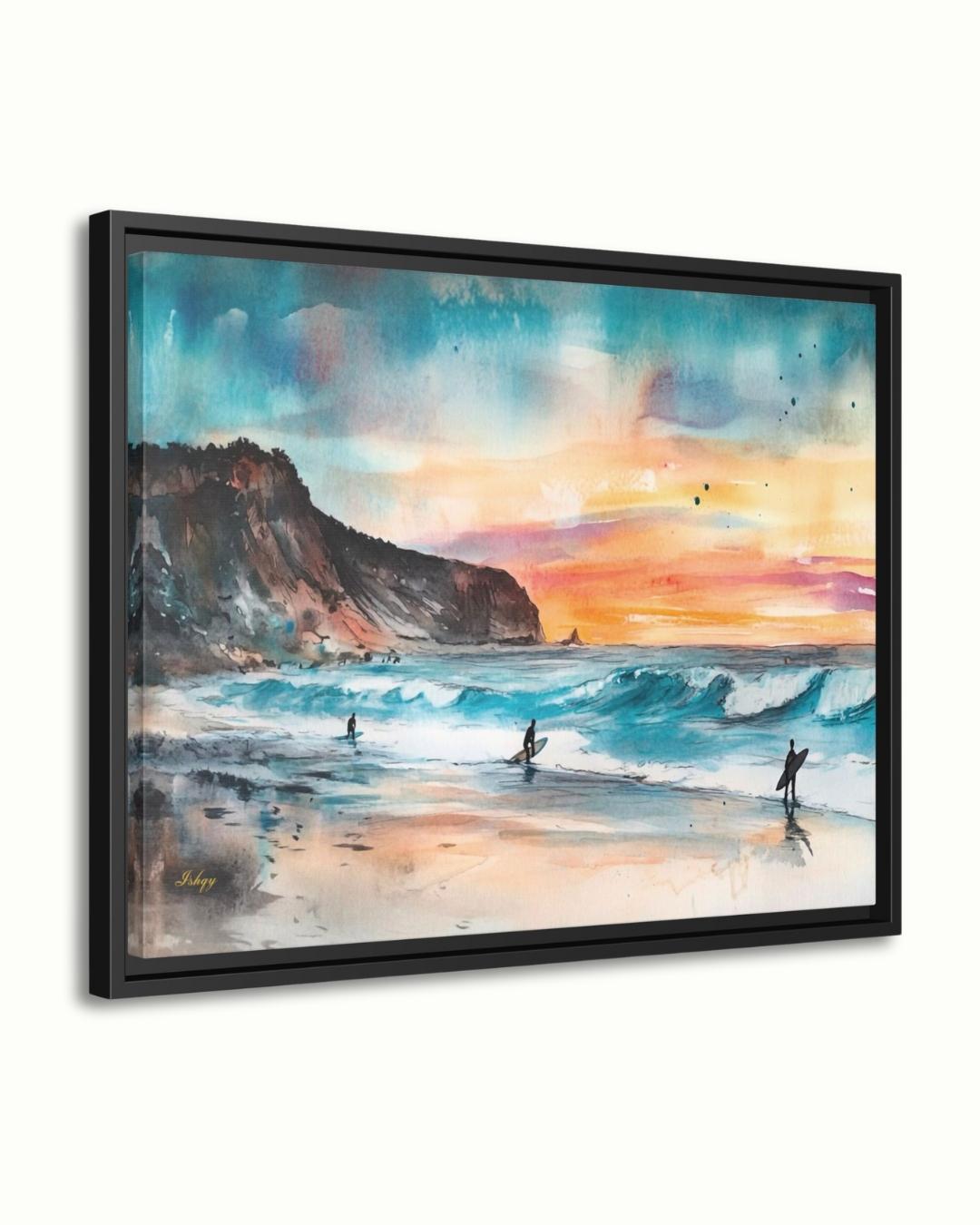 Todos Santos Surf Beach Painting, Canvas & Framed Canvas Mexico Coastal Wall Art, Sunset Ocean Waves Surfer Home Decor Art Print