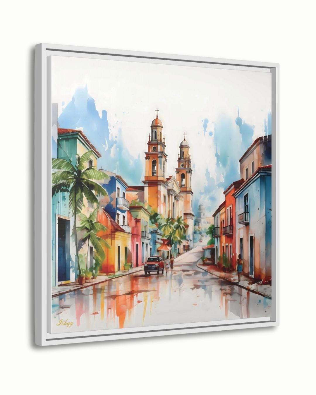 Salvador Bahia Brazil Cathedral Cityscape Painting, Canvas & Framed Canvas Colonial Wall Art, Colorful Historic Street Home Decor Art Print