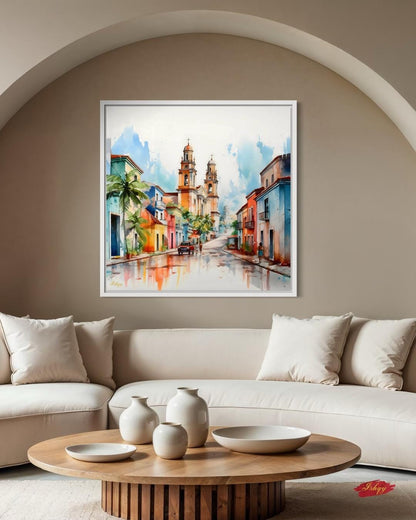 Salvador Bahia Brazil Cathedral Cityscape Painting, Canvas & Framed Canvas Colonial Wall Art, Colorful Historic Street Home Decor Art Print