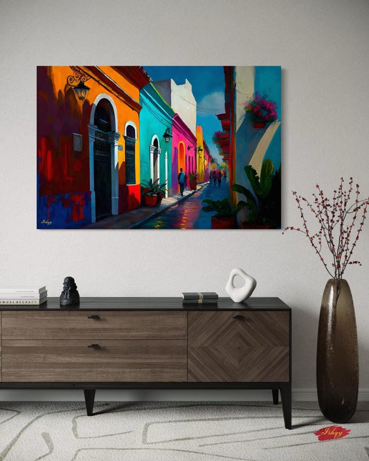 Oaxaca City Street Painting, Canvas & Framed Canvas Mexico Wall Art, Colorful Colonial Cityscape Home Decor Art Print