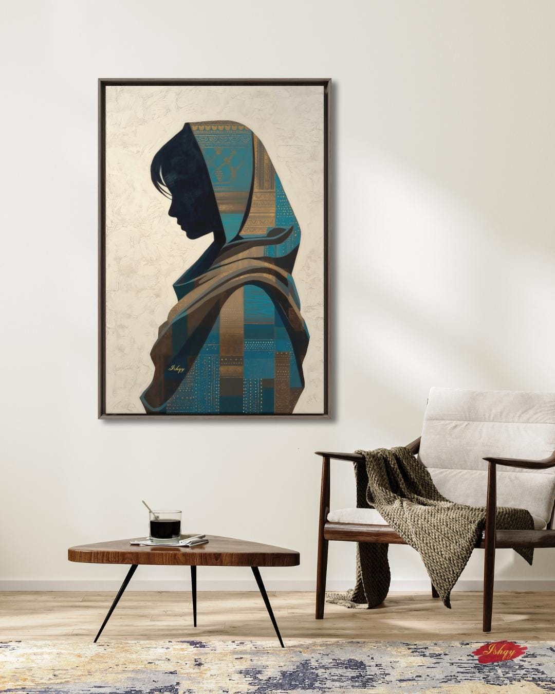 Uzbek Woman Wall Art, Central Asian Silhouette Print, Traditional Suzani Pattern Canvas, Cultural Boho Decor for Bedroom Living Room