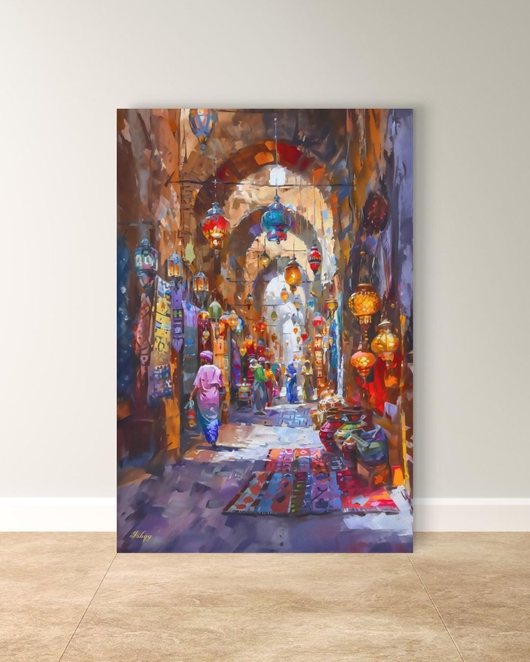 Grand Bazaar Istanbul Wall Art, Turkish Market Painting, Middle Eastern Street Scene Canvas, Travel Decor, Home Decor, Cultural Bazaar Art