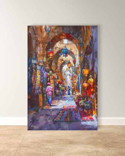 Grand Bazaar Istanbul Wall Art, Turkish Market Painting, Middle Eastern Street Scene Canvas, Travel Decor, Home Decor, Cultural Bazaar Art