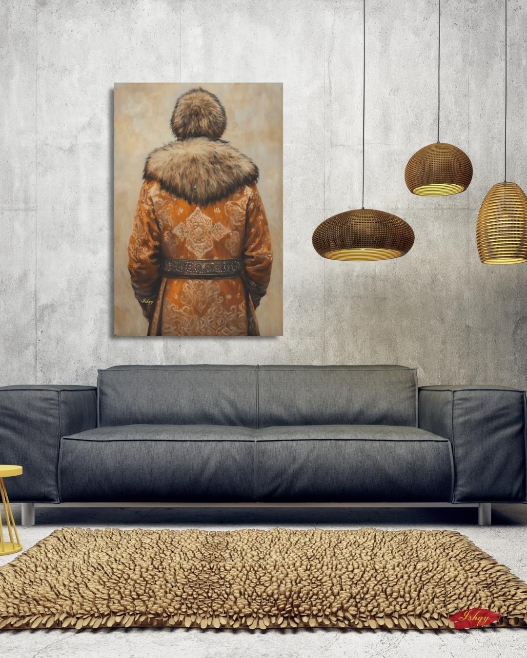 Mongolian Man Wall Art Nomadic Portrait Canvas Painting Traditional Mongolian Clothing Cultural Home Decor Living Room Bedroom Wall Art