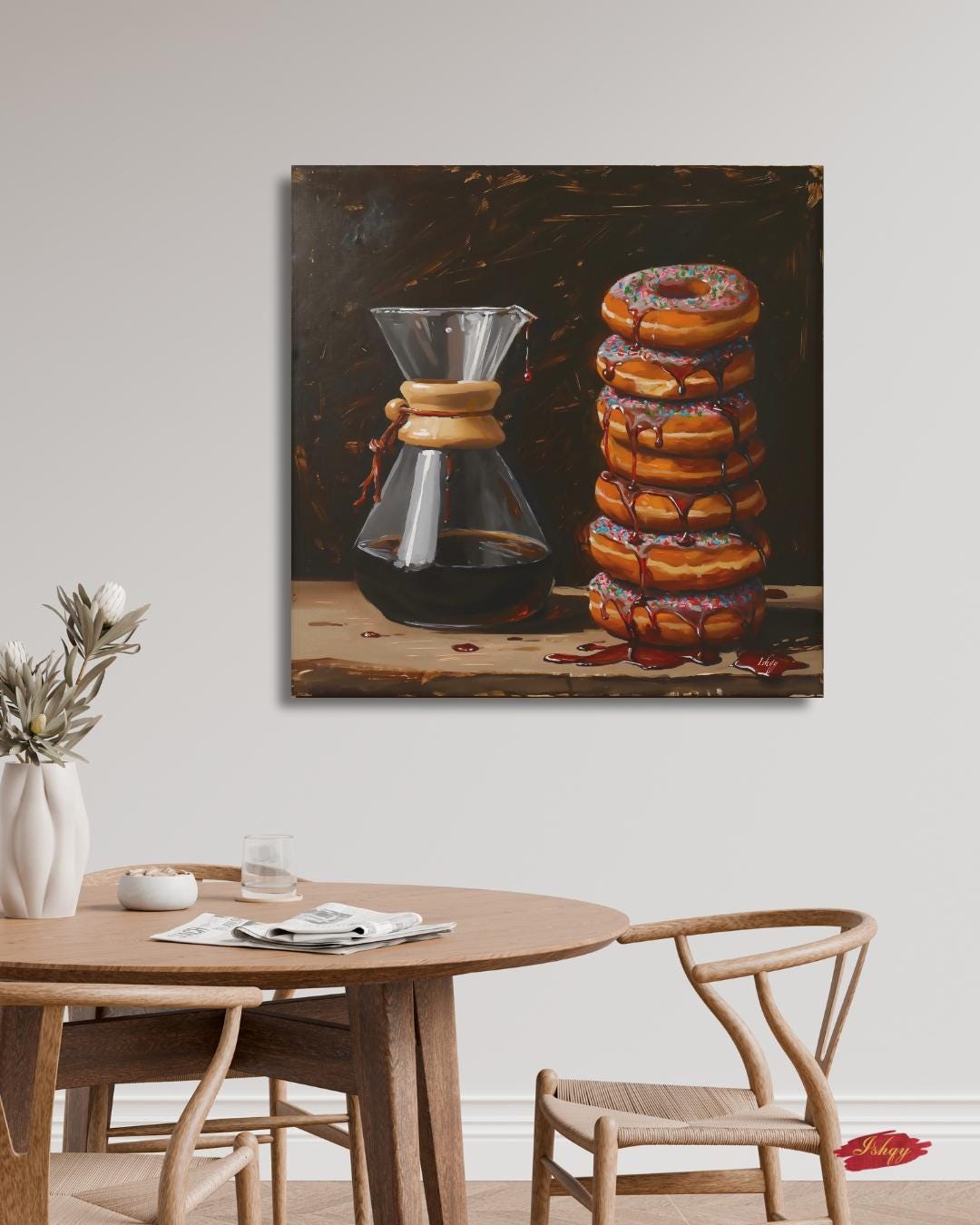 Coffee and Donuts Wall Art Sugar and Brew Canvas Painting Cafe Kitchen Decor Coffee Lover Gift Modern Food Art Home Wall Decor
