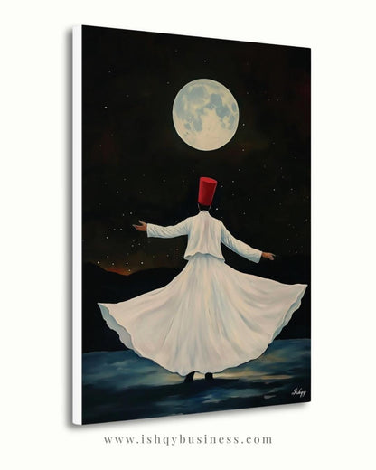 Whirling Dervish Wall Art Sufi Dance Canvas Rumi Inspired Moonlit Painting Spiritual Islamic Art Meditation Home Decor