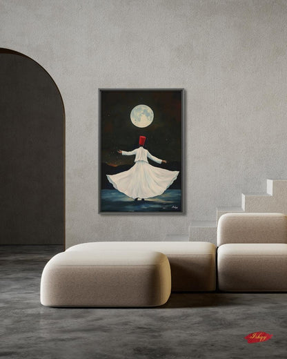Whirling Dervish Wall Art Sufi Dance Canvas Rumi Inspired Moonlit Painting Spiritual Islamic Art Meditation Home Decor