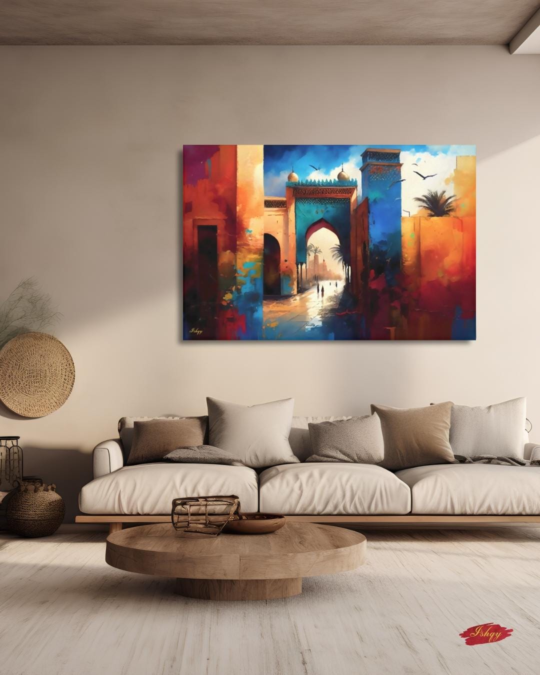 Marrakesh Wall Art, Morocco City Gate Painting Print, Colorful Medina Architecture, Boho Travel Decor, Islamic Archway Canvas Art