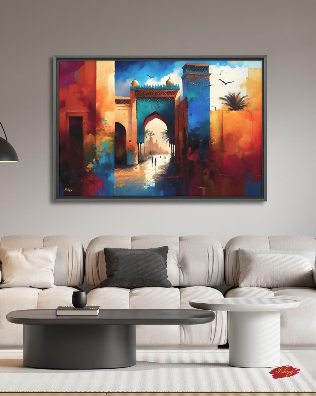 Marrakesh Wall Art, Morocco City Gate Painting Print, Colorful Medina Architecture, Boho Travel Decor, Islamic Archway Canvas Art