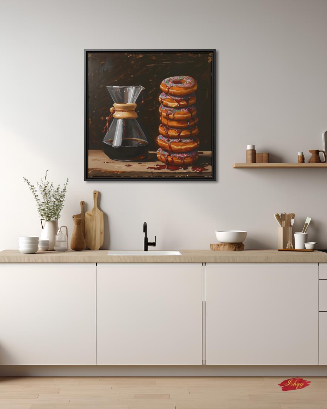 Coffee and Donuts Wall Art Sugar and Brew Canvas Painting Cafe Kitchen Decor Coffee Lover Gift Modern Food Art Home Wall Decor