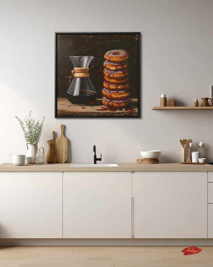 Coffee and Donuts Wall Art Sugar and Brew Canvas Painting Cafe Kitchen Decor Coffee Lover Gift Modern Food Art Home Wall Decor