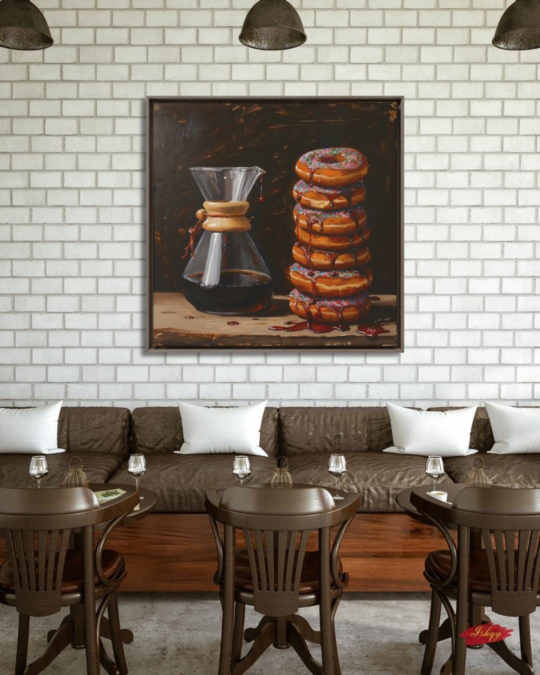 Coffee and Donuts Wall Art Sugar and Brew Canvas Painting Cafe Kitchen Decor Coffee Lover Gift Modern Food Art Home Wall Decor