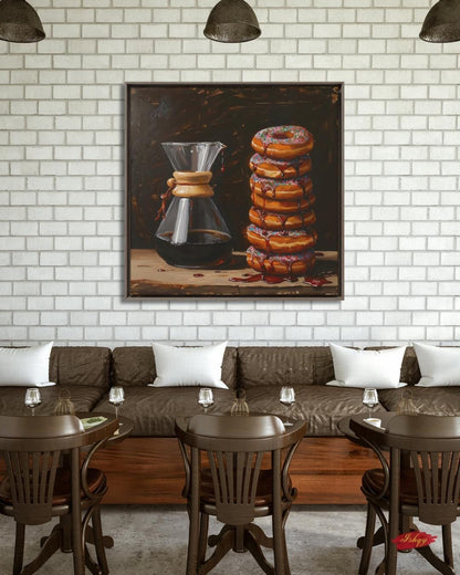 Coffee and Donuts Wall Art Sugar and Brew Canvas Painting Cafe Kitchen Decor Coffee Lover Gift Modern Food Art Home Wall Decor