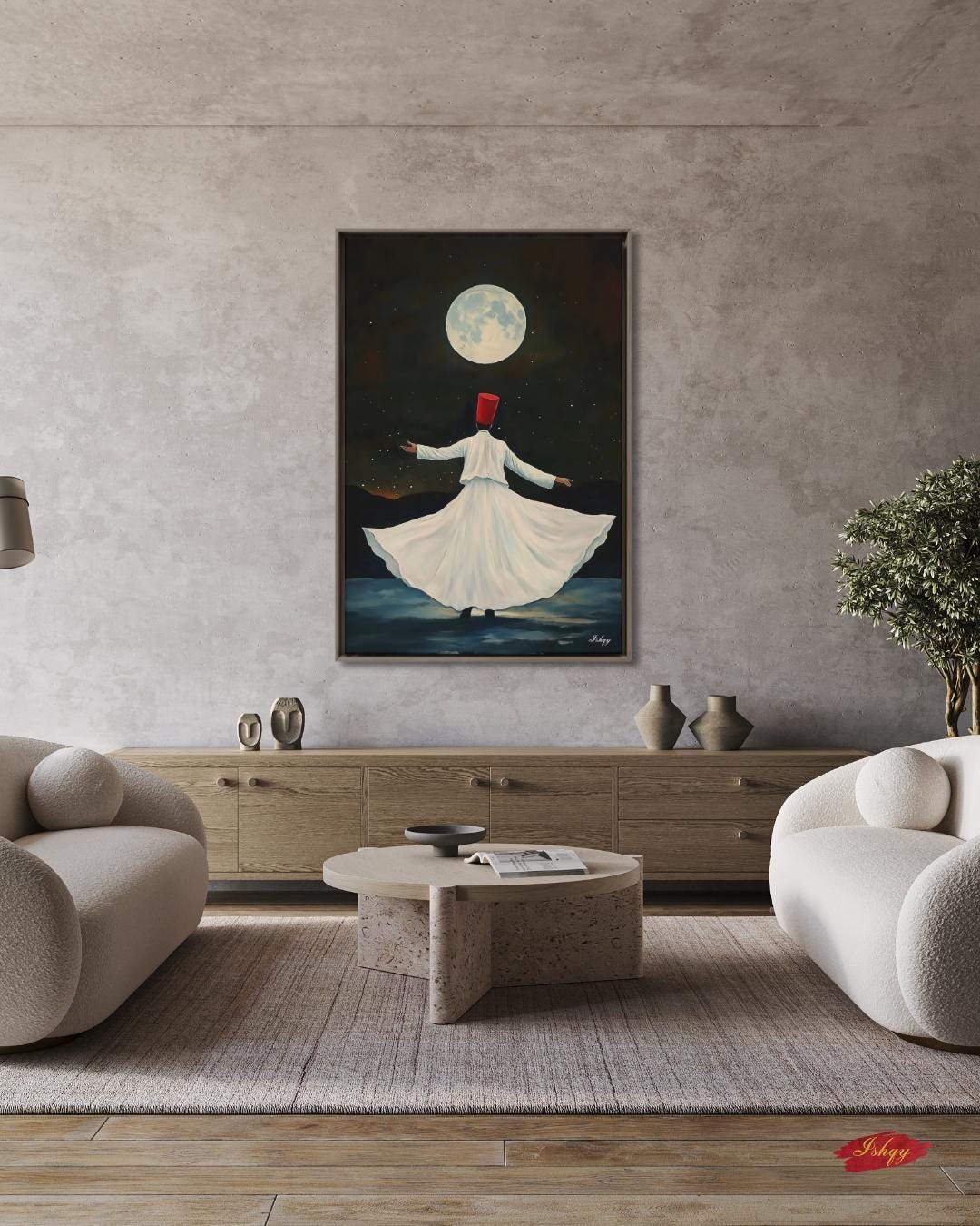 Whirling Dervish Wall Art Sufi Dance Canvas Rumi Inspired Moonlit Painting Spiritual Islamic Art Meditation Home Decor