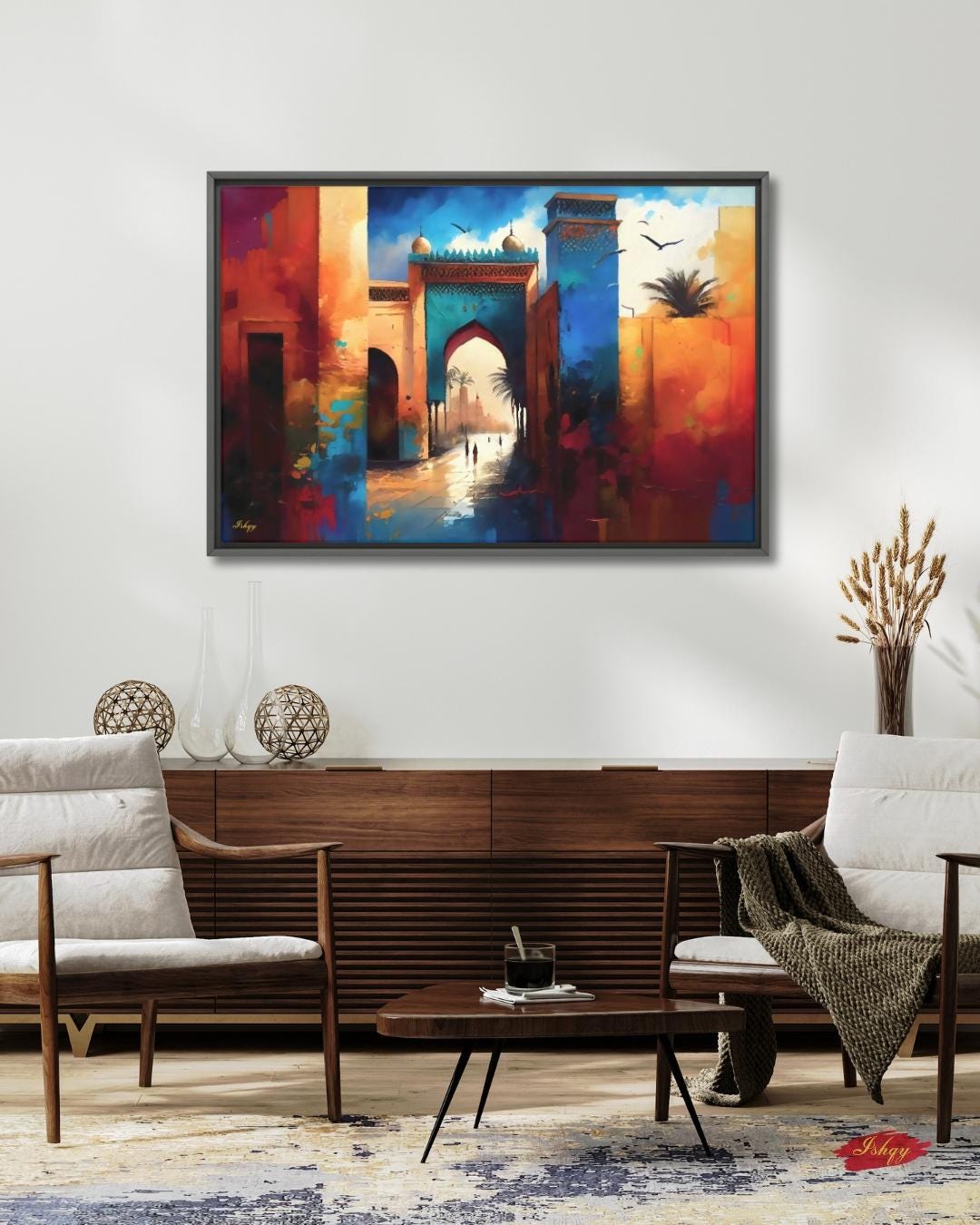 Marrakesh Wall Art, Morocco City Gate Painting Print, Colorful Medina Architecture, Boho Travel Decor, Islamic Archway Canvas Art