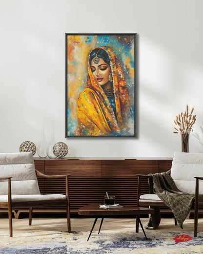 Indian Wall Art Canvas, Bride Golden Dupatta Framed Canvas Print, Colorful South Asian Portrait Oil Painting, Living Room Bedroom Decor
Punjabi Wall Art, Indian Woman Canvas Print, Cultural Portrait Decor, Sikh Art Gift for Her, Ethnic Home Decor Statement Piece