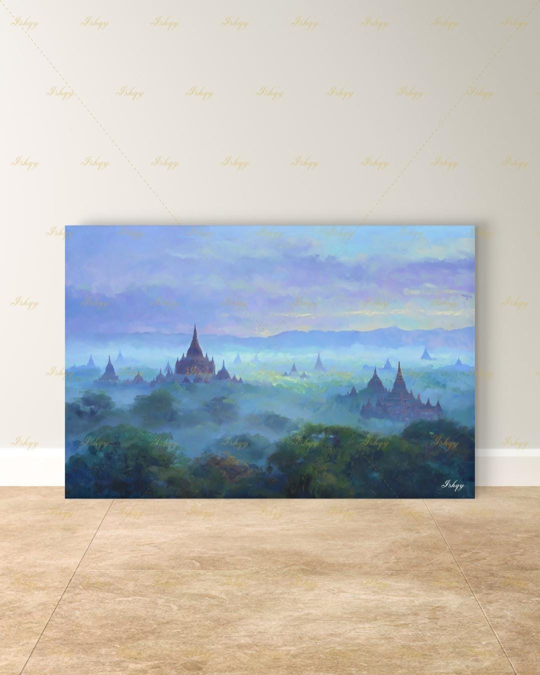 Bagan Myanmar Wall Art Canvas Print, Burmese Temple Landscape Painting, Southeast Asia Travel Decor, Large Living Room Art