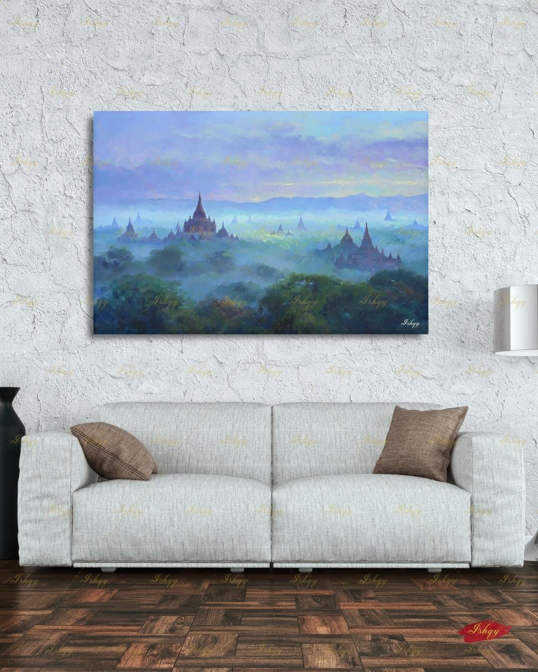 Bagan Myanmar Wall Art Canvas Print, Burmese Temple Landscape Painting, Southeast Asia Travel Decor, Large Living Room Art