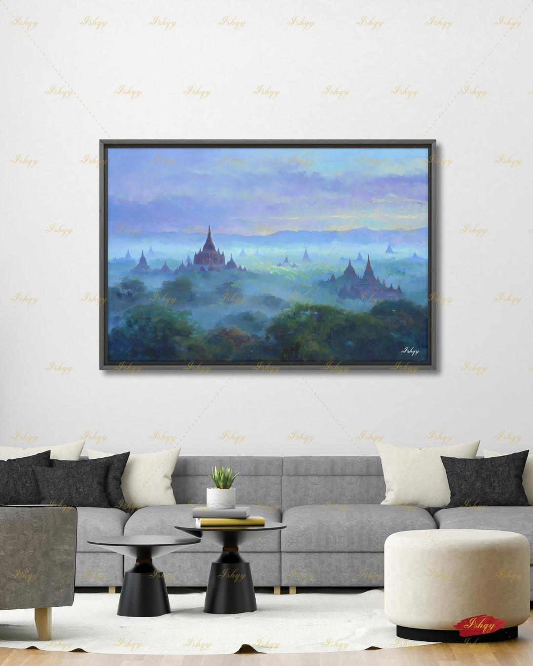 Bagan Myanmar Wall Art Canvas Print, Burmese Temple Landscape Painting, Southeast Asia Travel Decor, Large Living Room Art