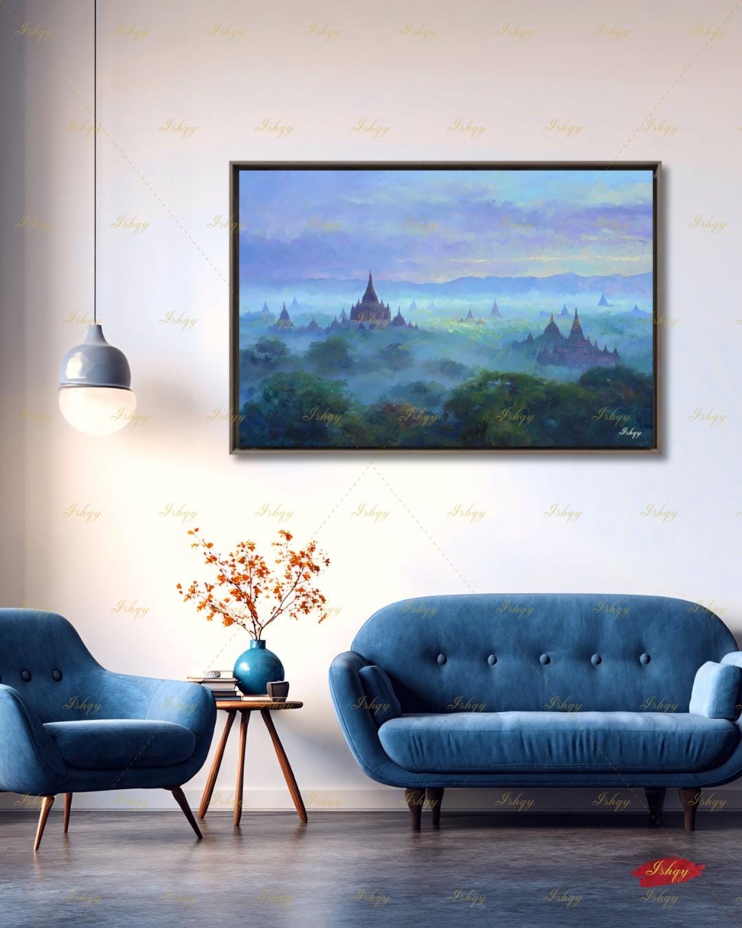 Bagan Myanmar Wall Art Canvas Print, Burmese Temple Landscape Painting, Southeast Asia Travel Decor, Large Living Room Art