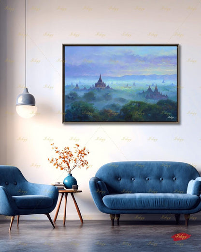 Bagan Myanmar Wall Art Canvas Print, Burmese Temple Landscape Painting, Southeast Asia Travel Decor, Large Living Room Art