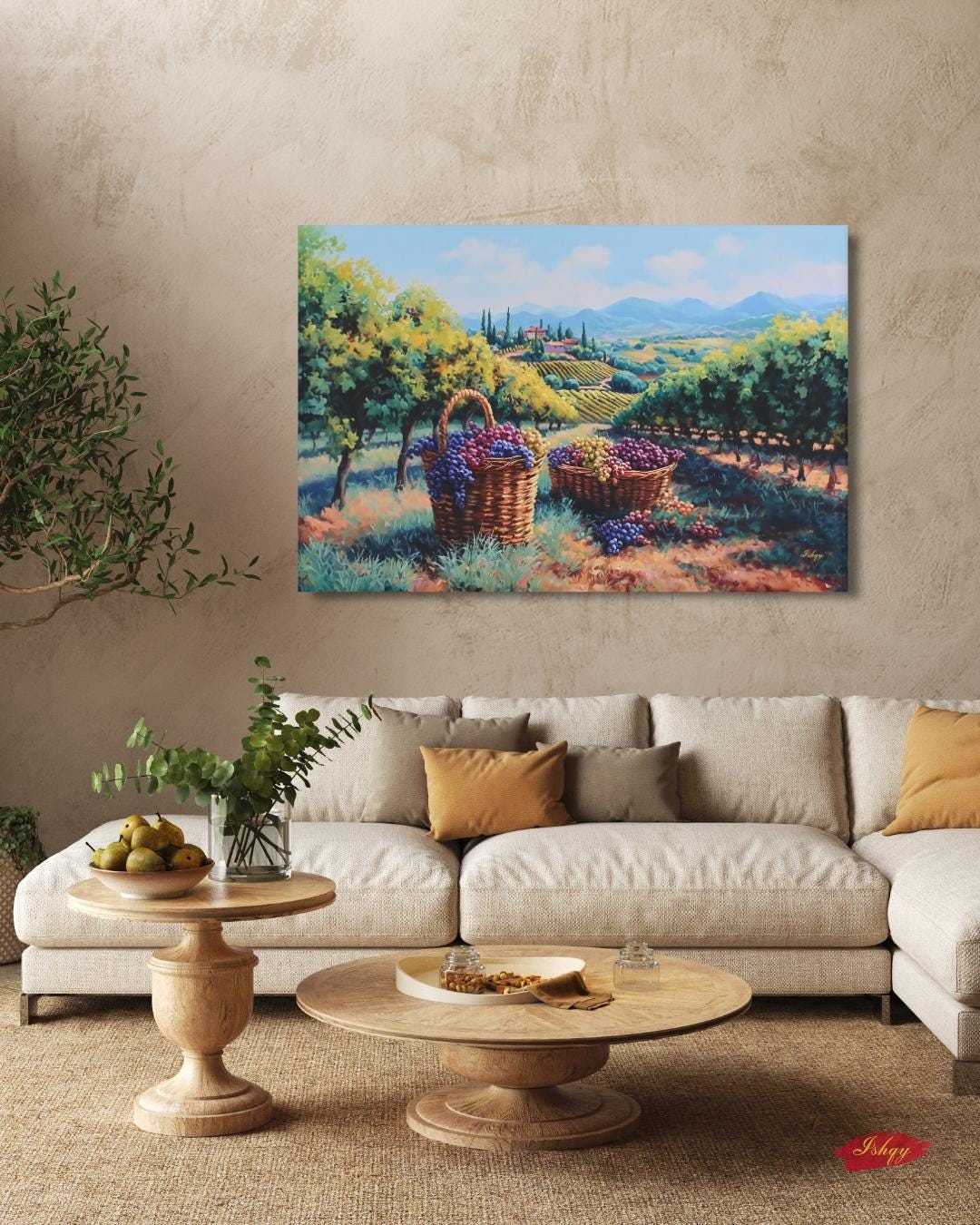 Napa Valley Vineyard Wall Art, Wine Country Canvas Print, Tuscany Style Landscape Artwork, Rustic Farmhouse Kitchen Decor