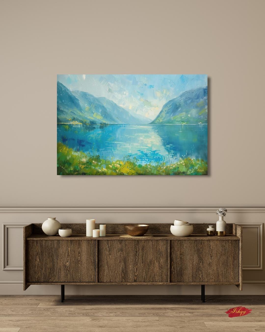 Norwegian Fjords Wall Art, Scandinavian Landscape Canvas Print, Nordic Lake Mountain Artwork, Blue Nature Decor for Living Room