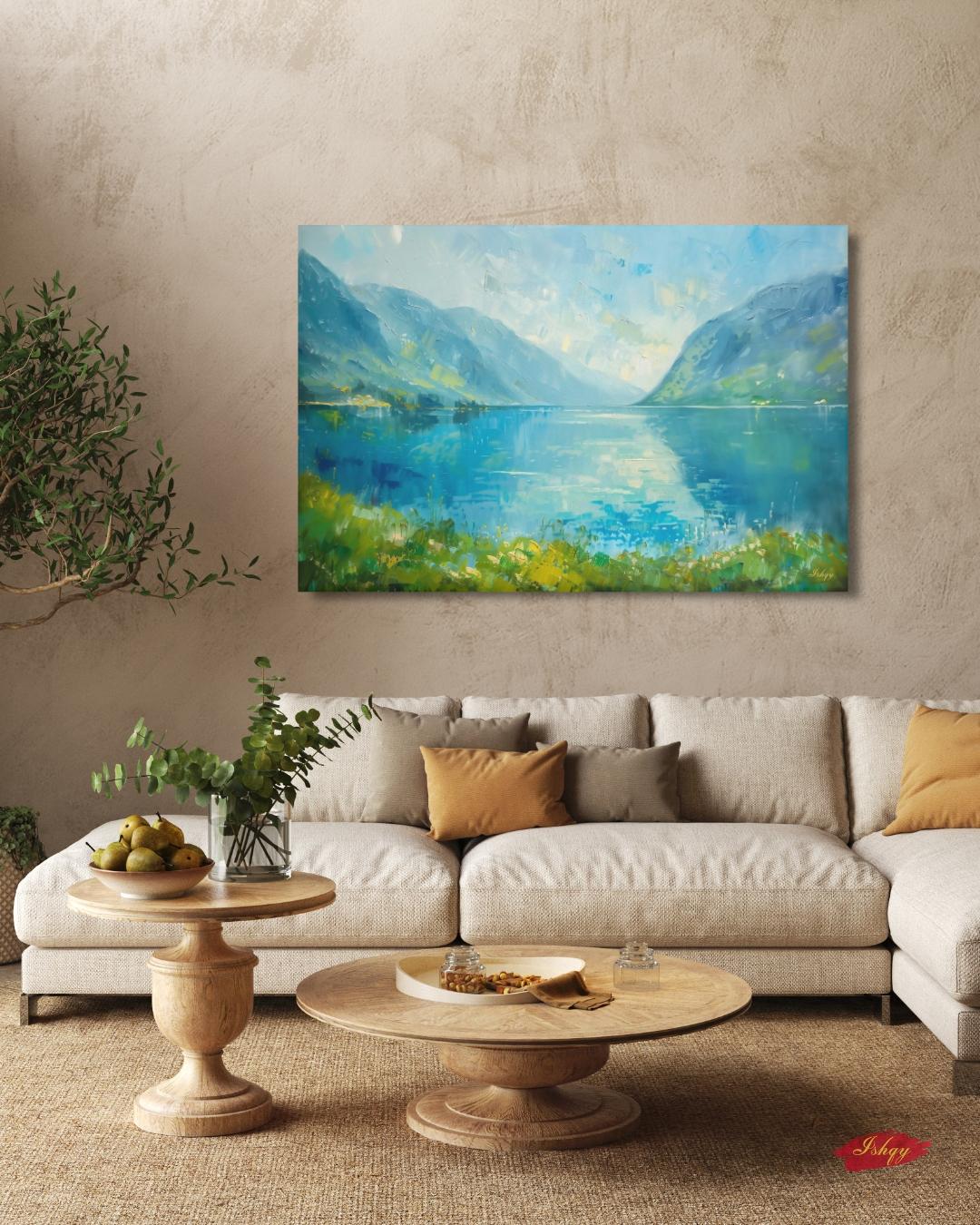Norwegian Fjords Wall Art, Scandinavian Landscape Canvas Print, Nordic Lake Mountain Artwork, Blue Nature Decor for Living Room