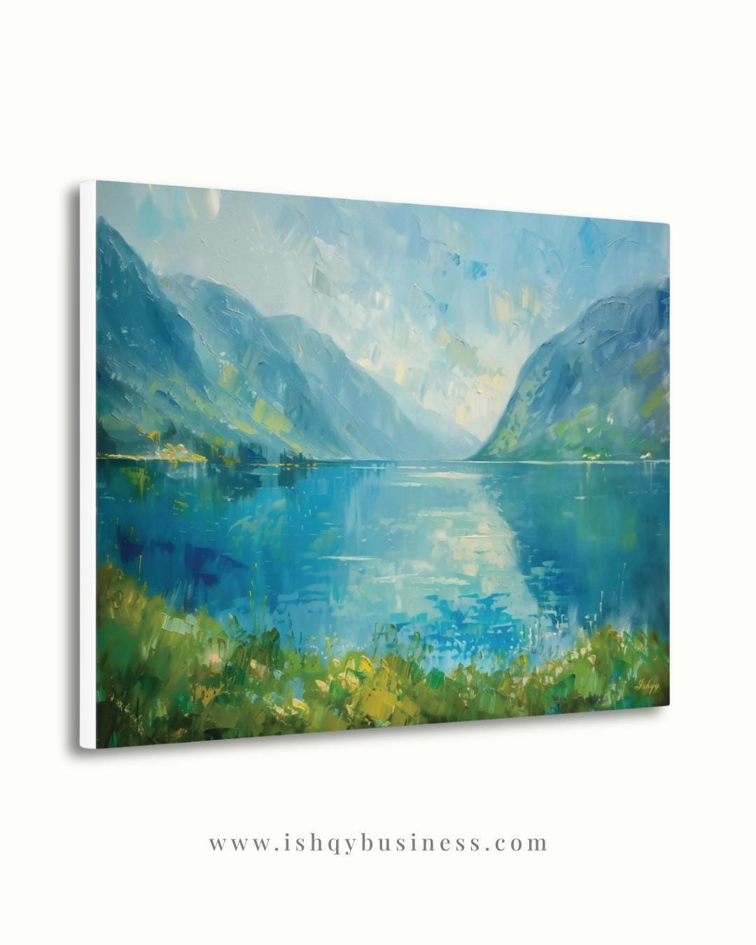 Norwegian Fjords Wall Art, Scandinavian Landscape Canvas Print, Nordic Lake Mountain Artwork, Blue Nature Decor for Living Room