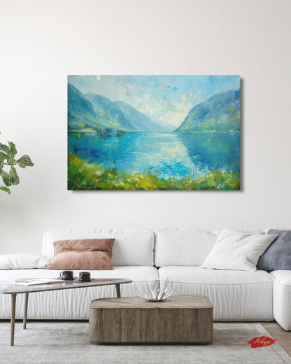 Norwegian Fjords Wall Art, Scandinavian Landscape Canvas Print, Nordic Lake Mountain Artwork, Blue Nature Decor for Living Room