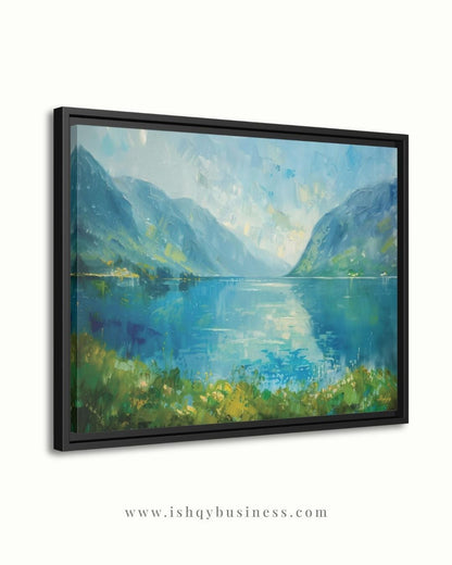 Norwegian Fjords Wall Art, Scandinavian Landscape Canvas Print, Nordic Lake Mountain Artwork, Blue Nature Decor for Living Room