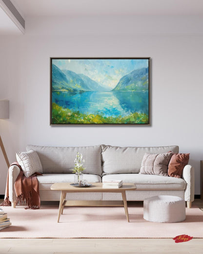 Norwegian Fjords Wall Art, Scandinavian Landscape Canvas Print, Nordic Lake Mountain Artwork, Blue Nature Decor for Living Room