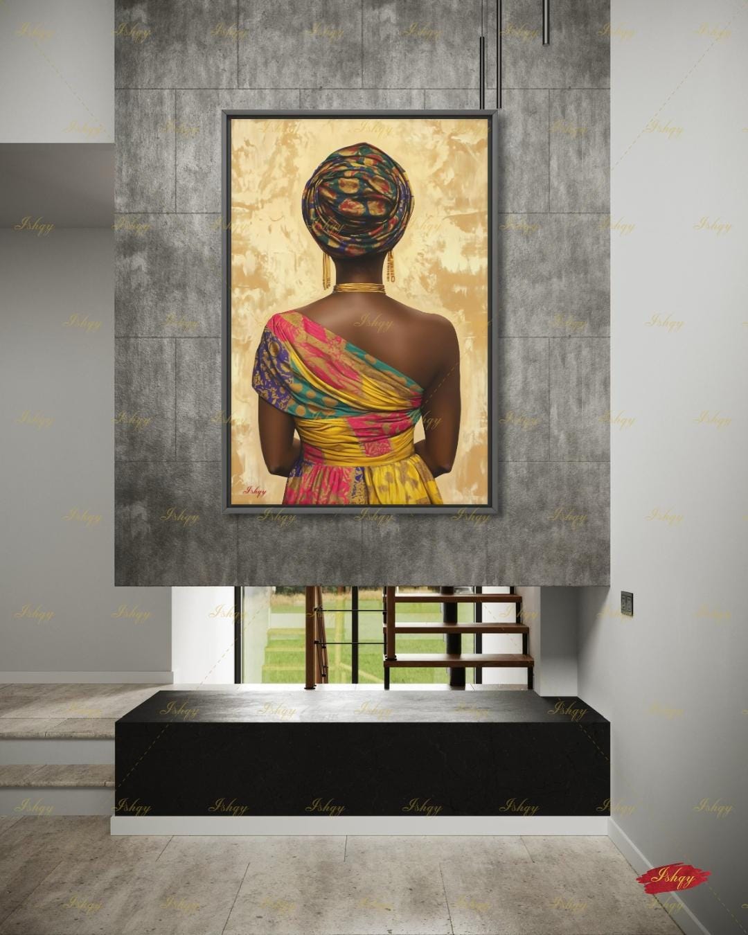 Nigerian Woman Wall Art, African Queen Canvas Print, Large Framed Black Excellence Decor, Afrocentric Heritage Gift, Vibrant Ankara Painting