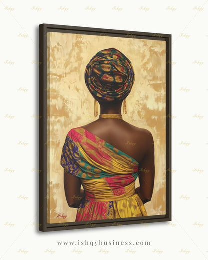 Nigerian Woman Wall Art, African Queen Canvas Print, Large Framed Black Excellence Decor, Afrocentric Heritage Gift, Vibrant Ankara Painting