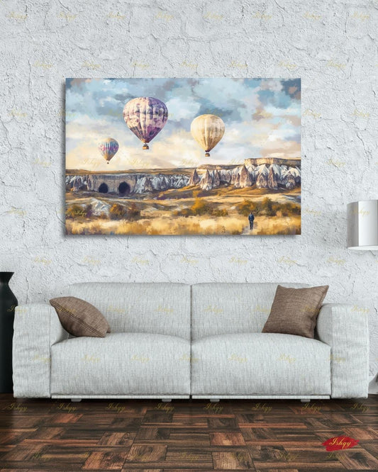 Cappadocia Turkey Wall Art, Hot Air Balloon Canvas Print, Large Framed Fairy Chimney Decor, Goreme Travel Gift, Anatolia Landscape Painting