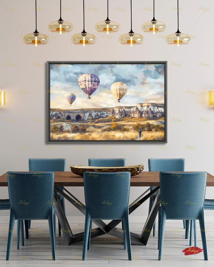 Cappadocia Turkey Wall Art, Hot Air Balloon Canvas Print, Large Framed Fairy Chimney Decor, Goreme Travel Gift, Anatolia Landscape Painting