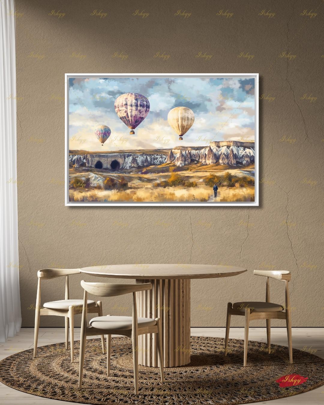 Cappadocia Turkey Wall Art, Hot Air Balloon Canvas Print, Large Framed Fairy Chimney Decor, Goreme Travel Gift, Anatolia Landscape Painting