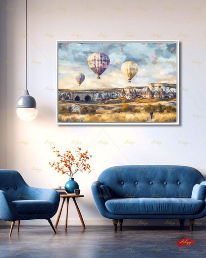 Cappadocia Turkey Wall Art, Hot Air Balloon Canvas Print, Large Framed Fairy Chimney Decor, Goreme Travel Gift, Anatolia Landscape Painting