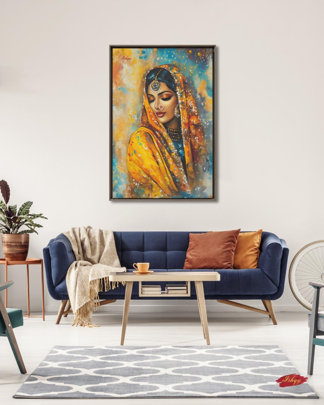Indian Wall Art Canvas, Bride Golden Dupatta Framed Canvas Print, Colorful South Asian Portrait Oil Painting, Living Room Bedroom Decor
Punjabi Wall Art, Indian Woman Canvas Print, Cultural Portrait Decor, Sikh Art Gift for Her, Ethnic Home Decor Statement Piece