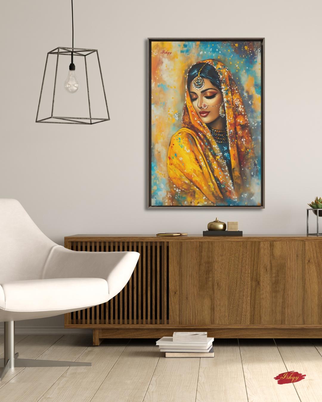 Indian Wall Art Canvas, Bride Golden Dupatta Framed Canvas Print, Colorful South Asian Portrait Oil Painting, Living Room Bedroom Decor
Punjabi Wall Art, Indian Woman Canvas Print, Cultural Portrait Decor, Sikh Art Gift for Her, Ethnic Home Decor Statement Piece
