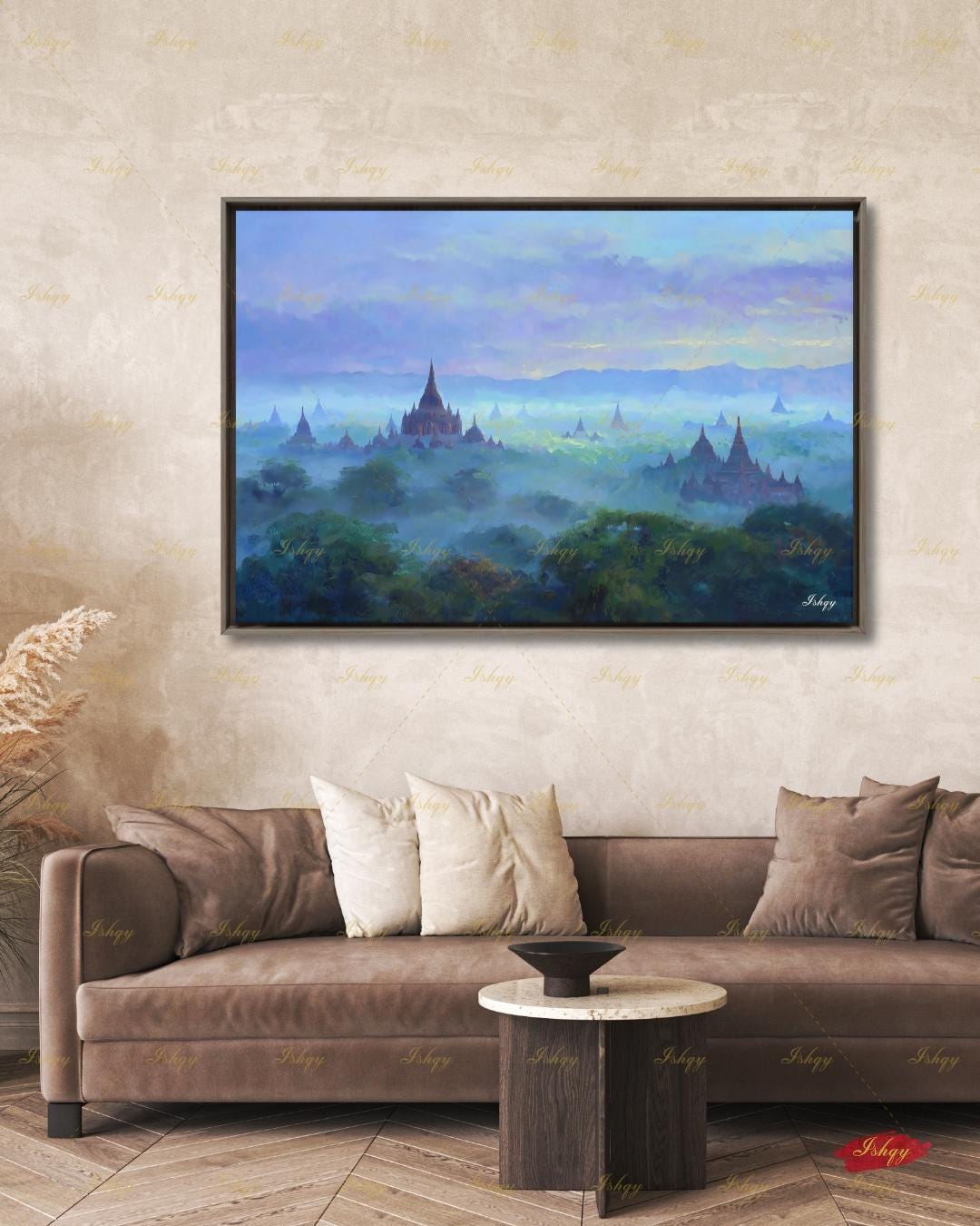 Bagan Myanmar Wall Art Canvas Print, Burmese Temple Landscape Painting, Southeast Asia Travel Decor, Large Living Room Art