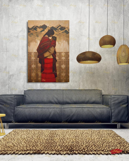 Quechua Woman Wall Art, Andean Heritage Canvas Print, Large Framed Peru Decor, South American Travel Gift, Vibrant Folk Art Painting