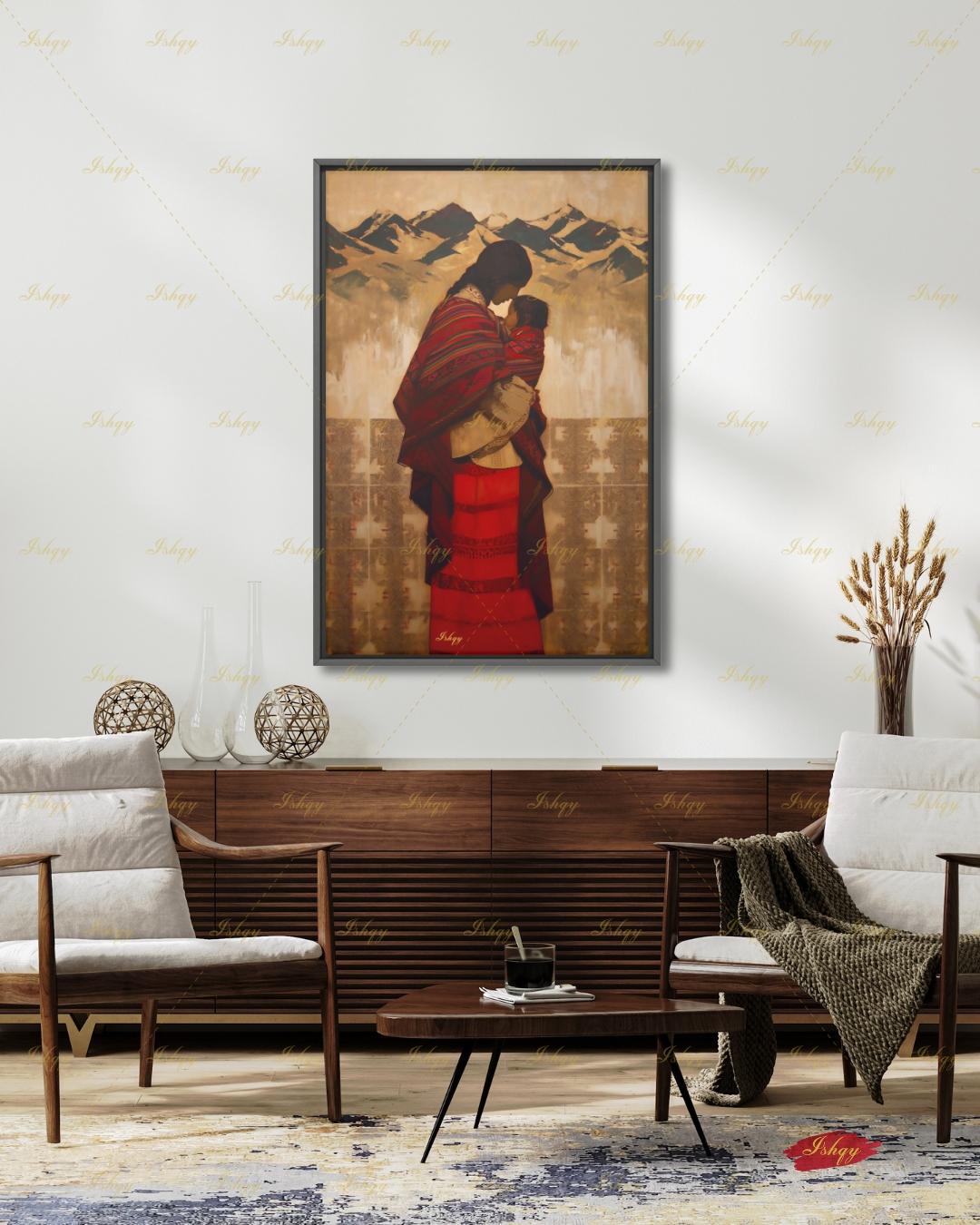 Quechua Woman Wall Art, Andean Heritage Canvas Print, Large Framed Peru Decor, South American Travel Gift, Vibrant Folk Art Painting