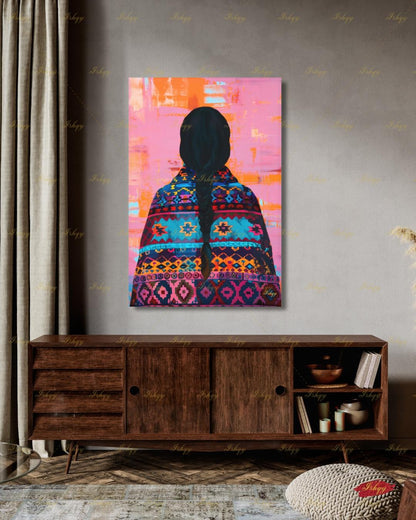 Navajo Woman Art Print - Traditional Native American Portrait for Southwest Home Decor, Vibrant Indigenous Culture Canvas or Framed Art