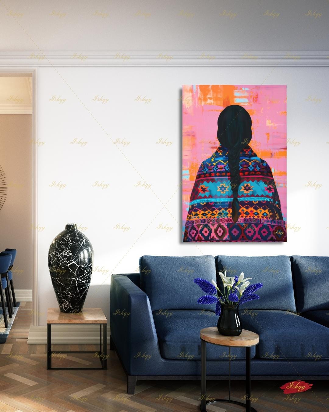 Navajo Woman Art Print - Traditional Native American Portrait for Southwest Home Decor, Vibrant Indigenous Culture Canvas or Framed Art