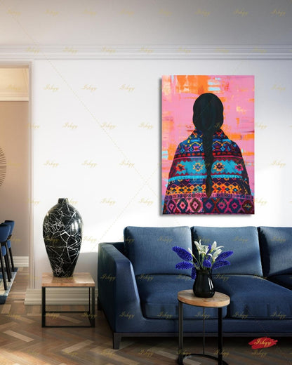 Navajo Woman Art Print - Traditional Native American Portrait for Southwest Home Decor, Vibrant Indigenous Culture Canvas or Framed Art