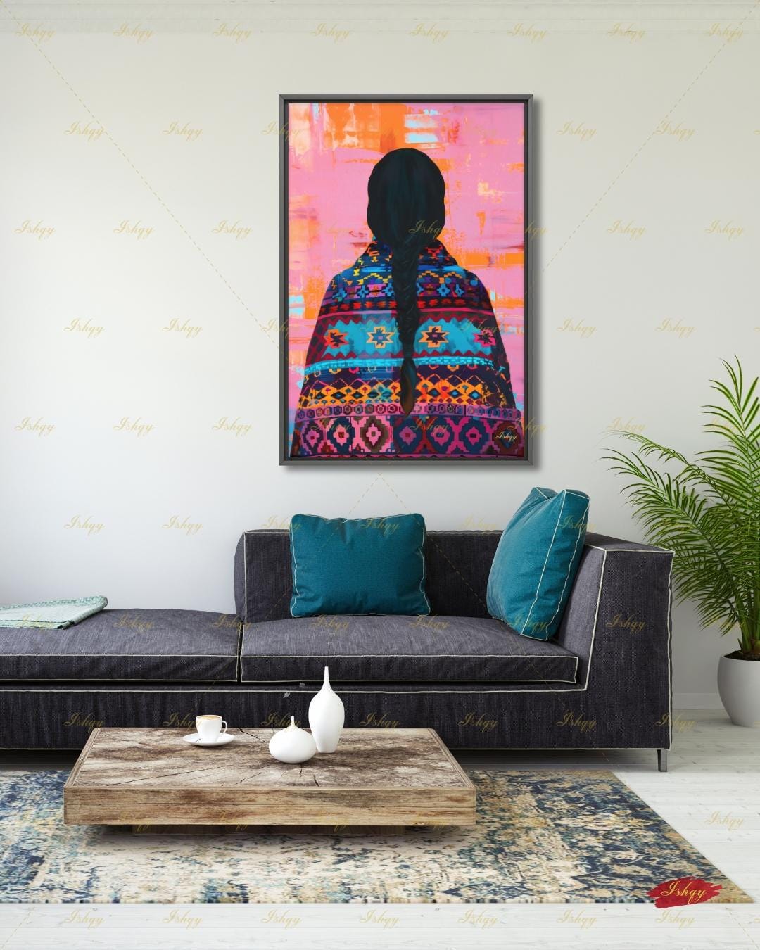 Navajo Woman Art Print - Traditional Native American Portrait for Southwest Home Decor, Vibrant Indigenous Culture Canvas or Framed Art